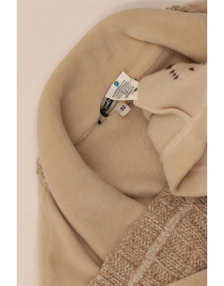 vintage Femme Veste polaire surdimensionnée UK 10 Petit Colorblock Beige