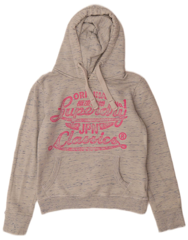 Superdry Pull à capuche graphique pour femme UK 10 Petit coton moucheté gris