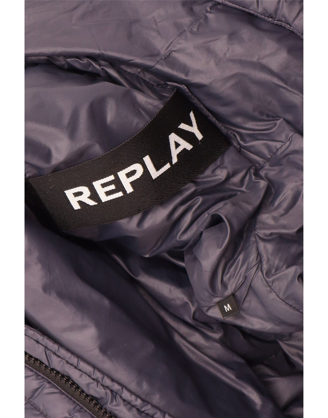 Replay Veste matelassée à capuche pour femme UK 12 Bleu marine moyen Polyamide