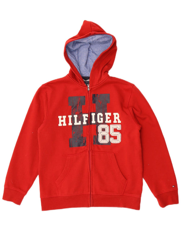 Tommy Hilfiger Pull à capuche zippé graphique pour garçon 12-13 ans Rouge moyen