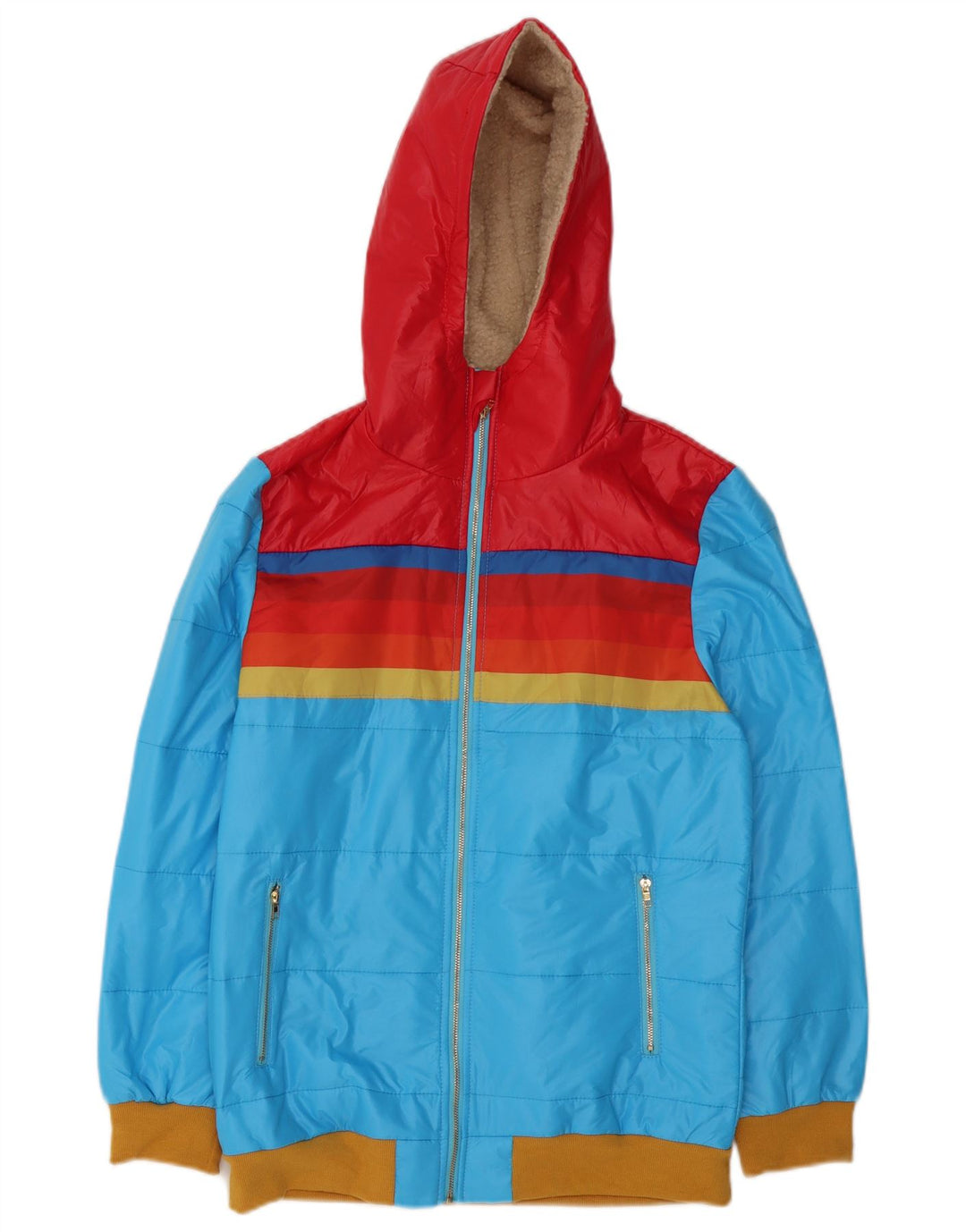 Veste coupe-vent à capuche femme vintage UK 14 Medium Blue Colourblock