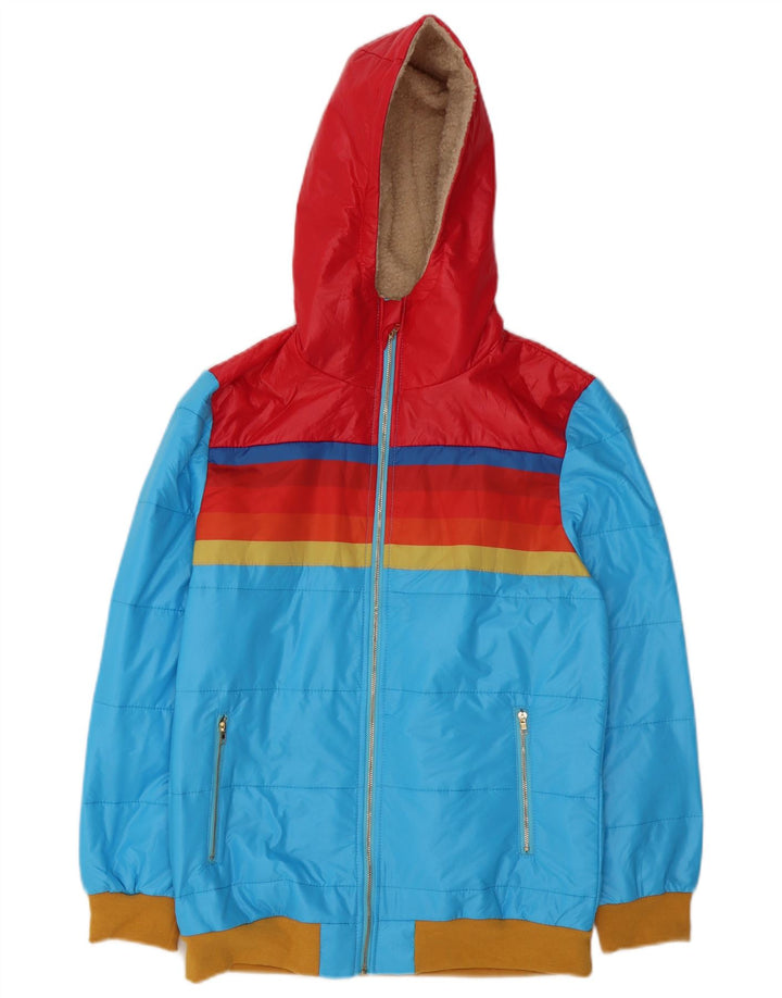 Veste coupe-vent à capuche femme vintage UK 14 Medium Blue Colourblock