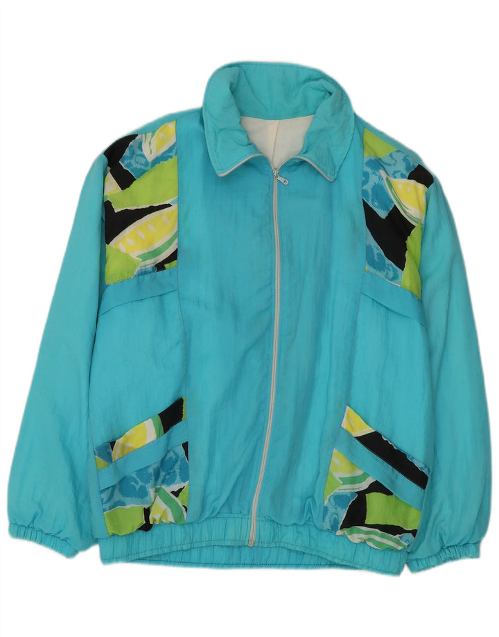 vintage Mens Survêtement Top Veste XL Turquoise Colourblock Rayonne