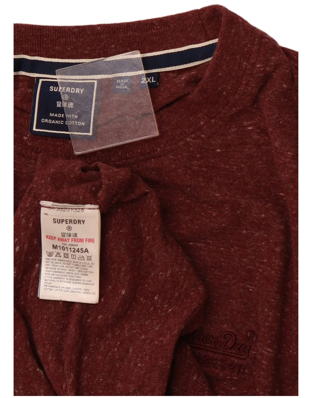 SUPERDRY T-Shirt Homme Top 2XL Coton Chiné Bordeaux