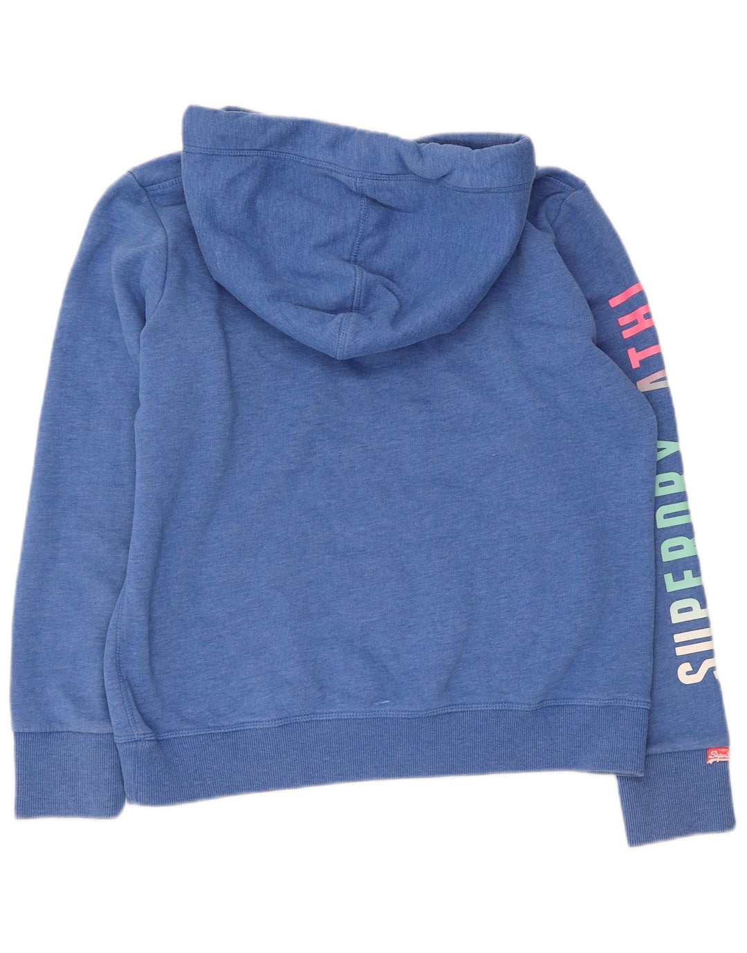 SUPERDRY Pull à capuche graphique pour femme UK 16 Grand coton moucheté bleu