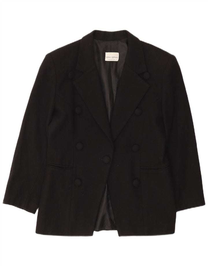 vintage Femme 1 Bouton Blazer Veste UK 14 Laine Noire Moyenne