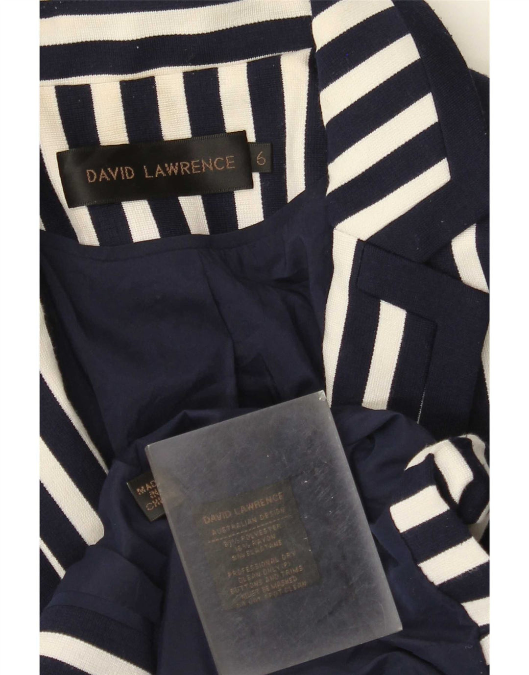 David Lawrence Veste blazer courte pour femme US 6 Bleu marine moyen rayé
