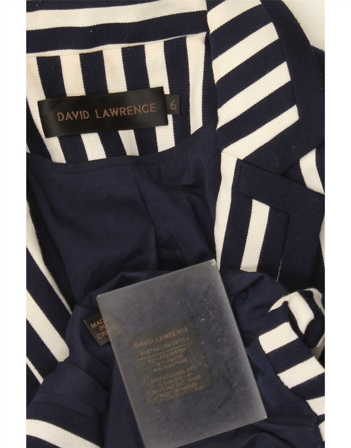 David Lawrence Veste blazer courte pour femme US 6 Bleu marine moyen rayé