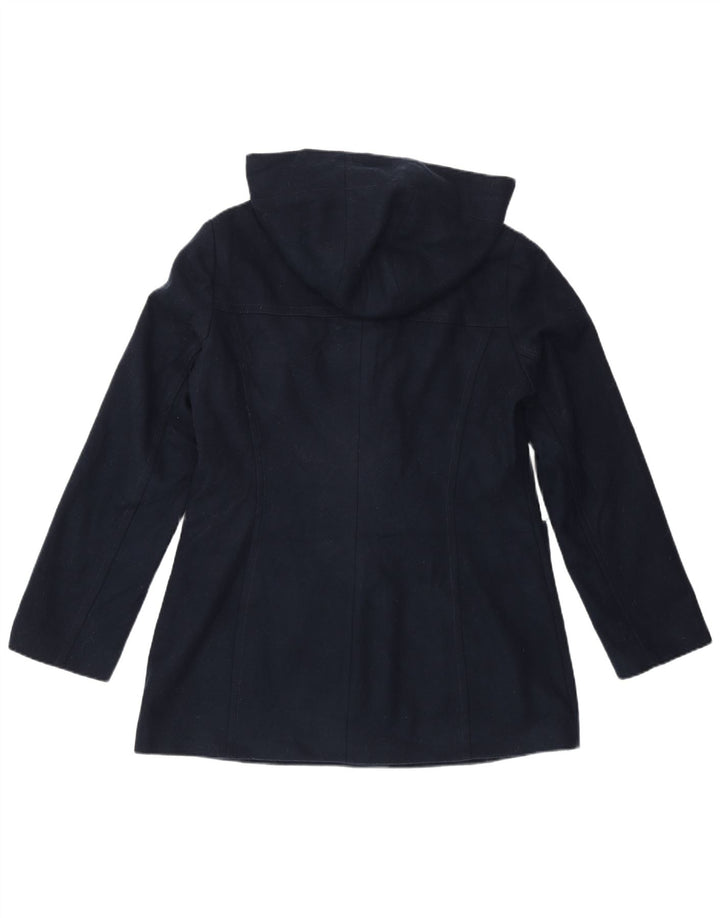 BENETTON Duffle Coat à capuche pour femme UK 14 Large Bleu Marine Laine
