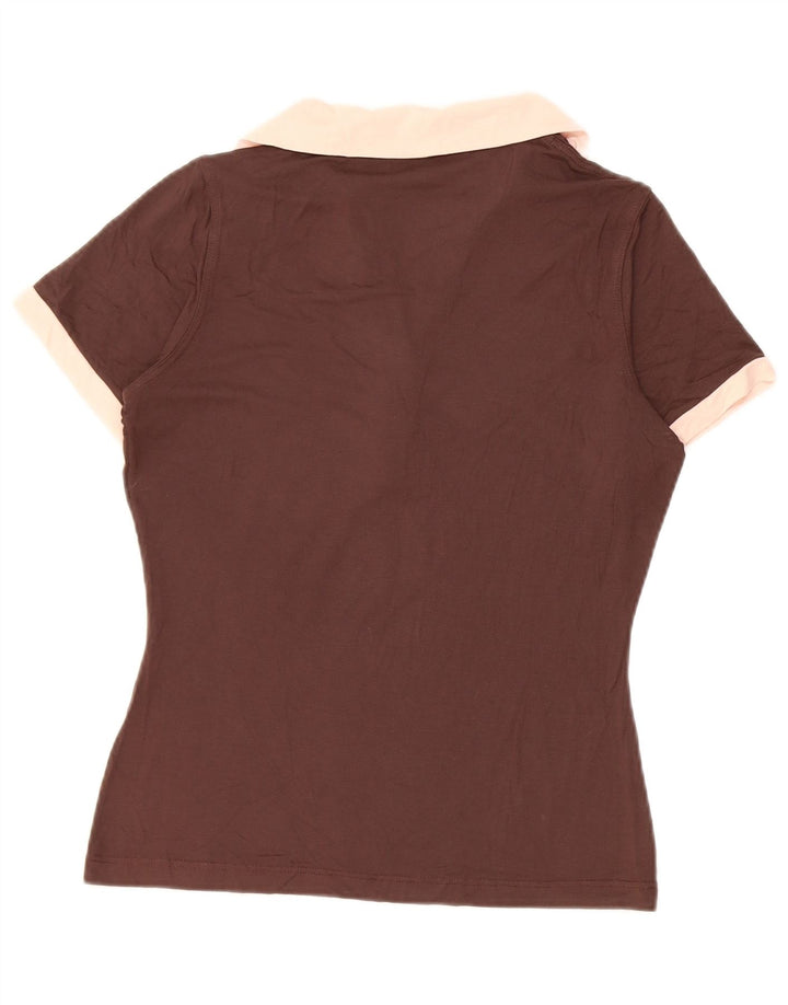 Fred Perry Polo Femme UK 12 Marron Moyen Colourblock