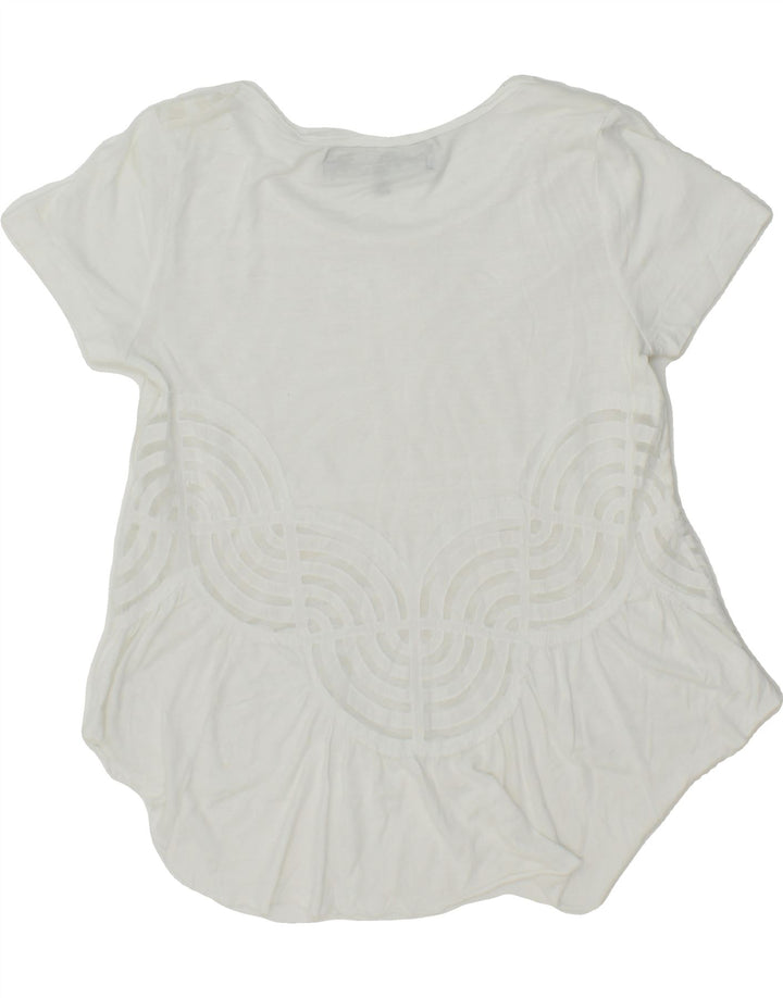 DESIGUAL Womens Abstract Pattern Asymmetric Blouse Top UK 10 Small White Vintage Desigual and Second-Hand Desigual from Messina Hembry 