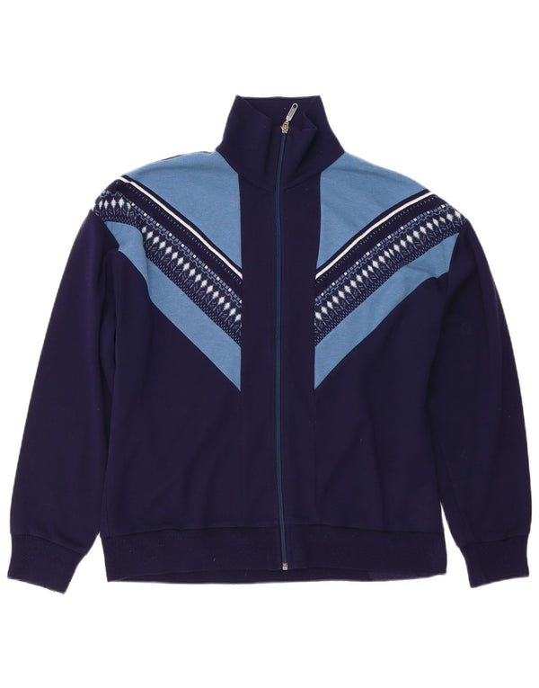 vintage Mens Survêtement Top Veste Grand Bleu Marine Colourblock