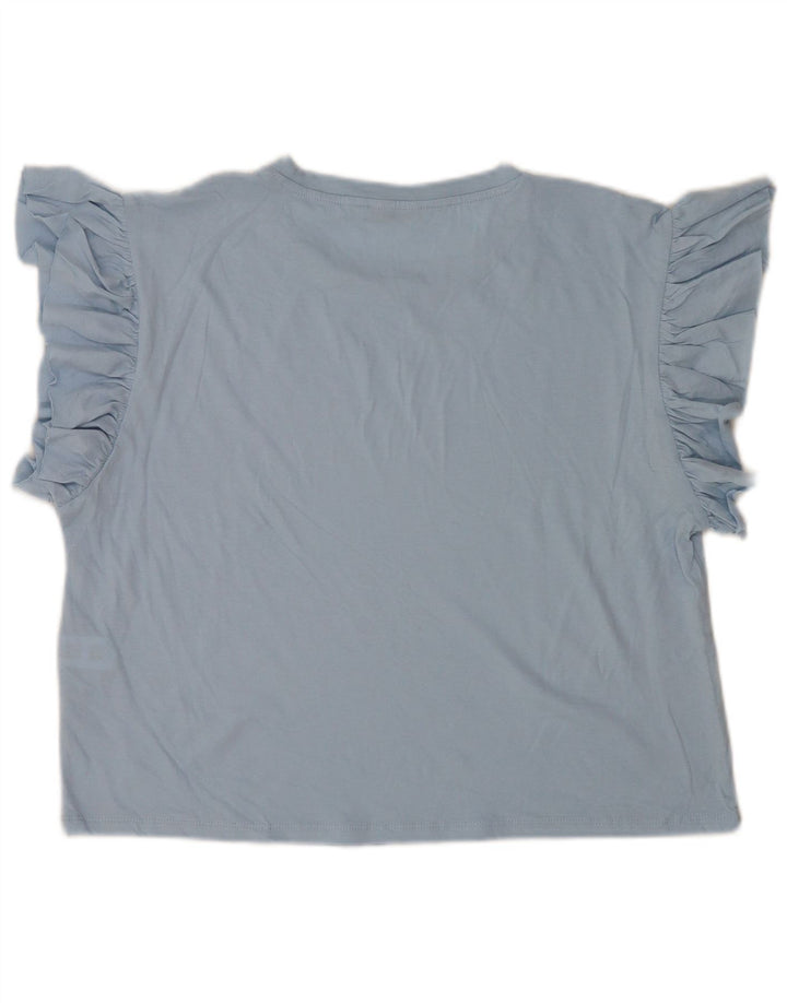 Zara Femme Chemisier Top UK 14 Bleu Moyen Coton