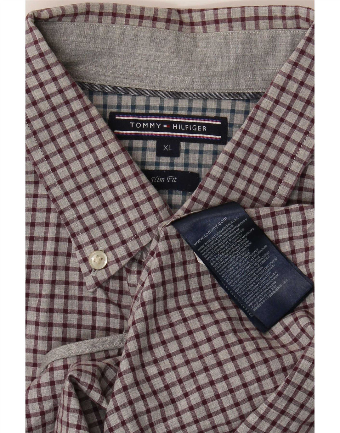 Tommy Hilfiger Chemise Slim Fit XL en coton à carreaux gris pour homme