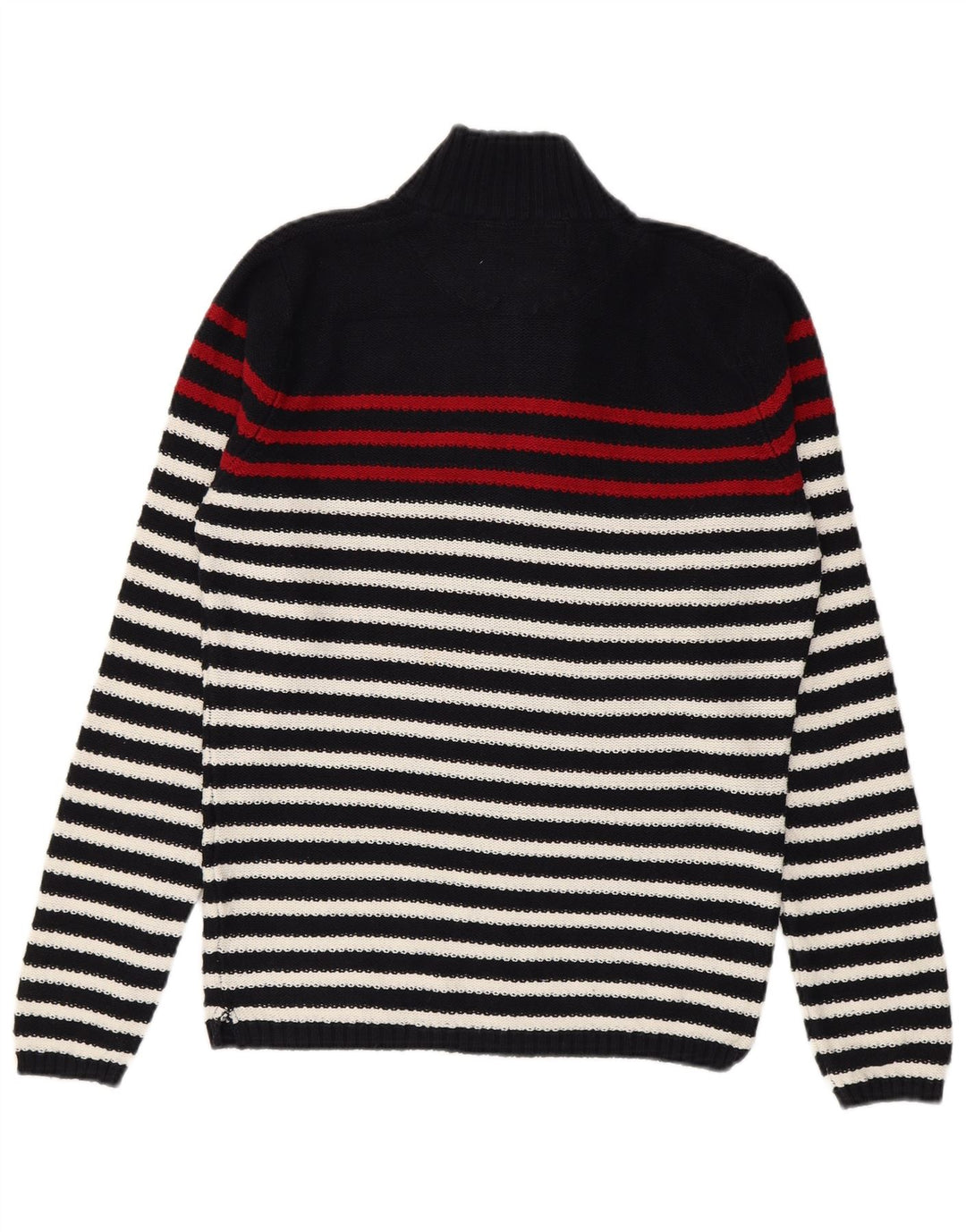 Zara Pull Col Zippé Homme Bleu Marine Rayé Coton Moyen