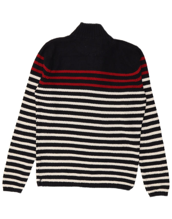 Zara Pull Col Zippé Homme Bleu Marine Rayé Coton Moyen