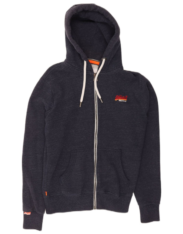 Superdry Pull à capuche zippé Regular Fit XS en coton moucheté bleu marine