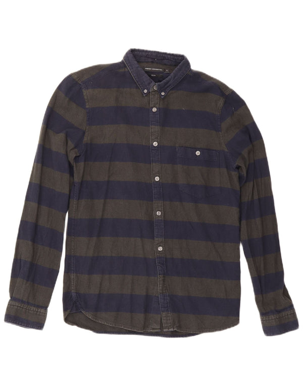 French Connection Chemise Slim en Flanelle Homme Bleu Marine Rayé en Coton