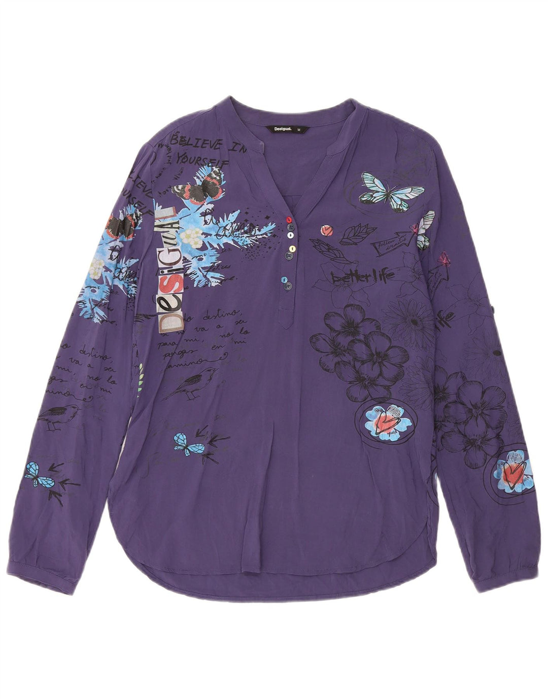 Desigual Chemise Pull Femme UK 14 Medium Bleu Marine Floral Viscose