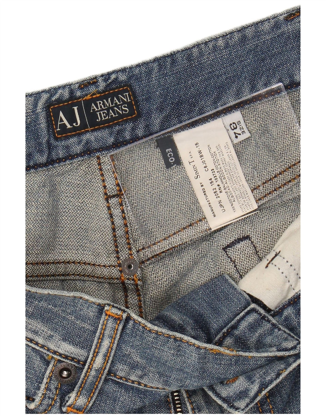 ARMANI Jean Droit Graphique Homme W34 L30 Bleu Coton