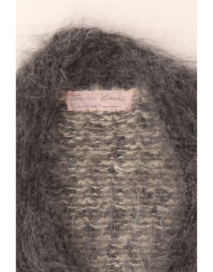 vintage Femme Cardigan Pull UK 12 Moyen Gris Pied-de-poule Mohair