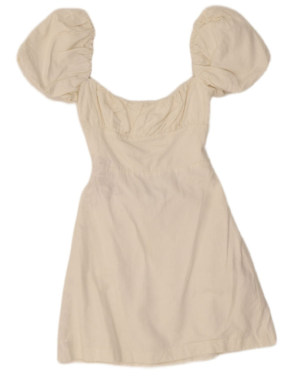 Zara Femme Robe Découpée À Épaules Dénudées UK 4 XS Viscose Blanche