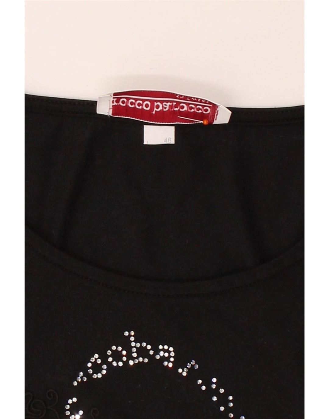 ROCCOBAROCCO Womens Graphic T-Shirt Top IT 46 Large Black Rayon Vintage Roccobarocco and Second-Hand Roccobarocco from Messina Hembry 