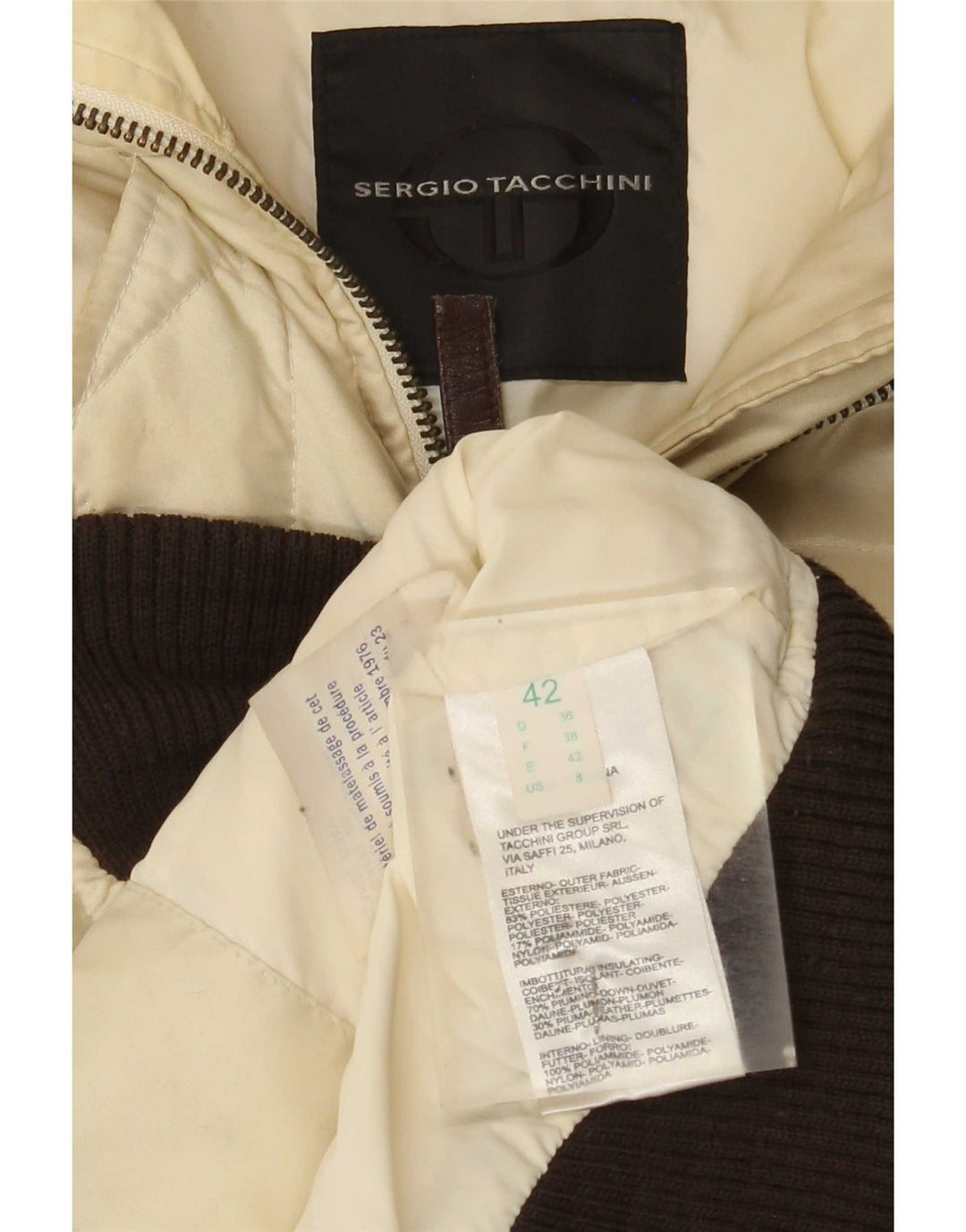 Sergio Tacchini Veste matelassée à capuche pour femme IT 42 Beige moyen Colourblock