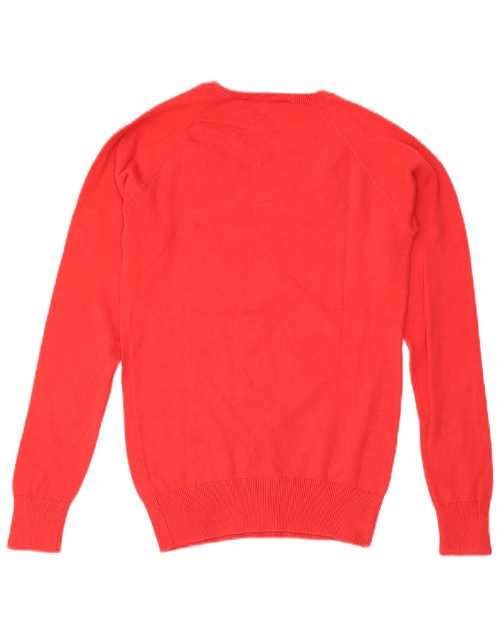 ZARA Pull col en V pour femme UK 10 Petit coton rouge