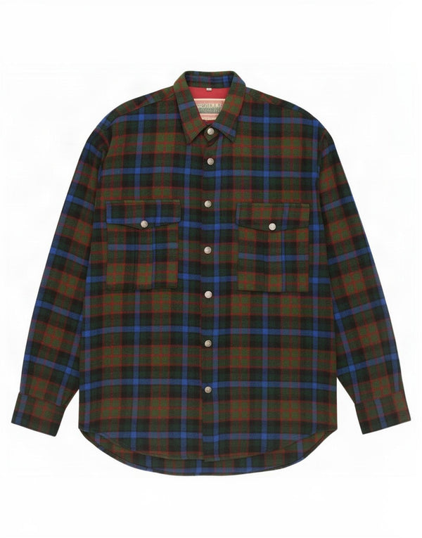 Tavarner Chemise ample en flanelle pour homme en laine à carreaux vert moyen