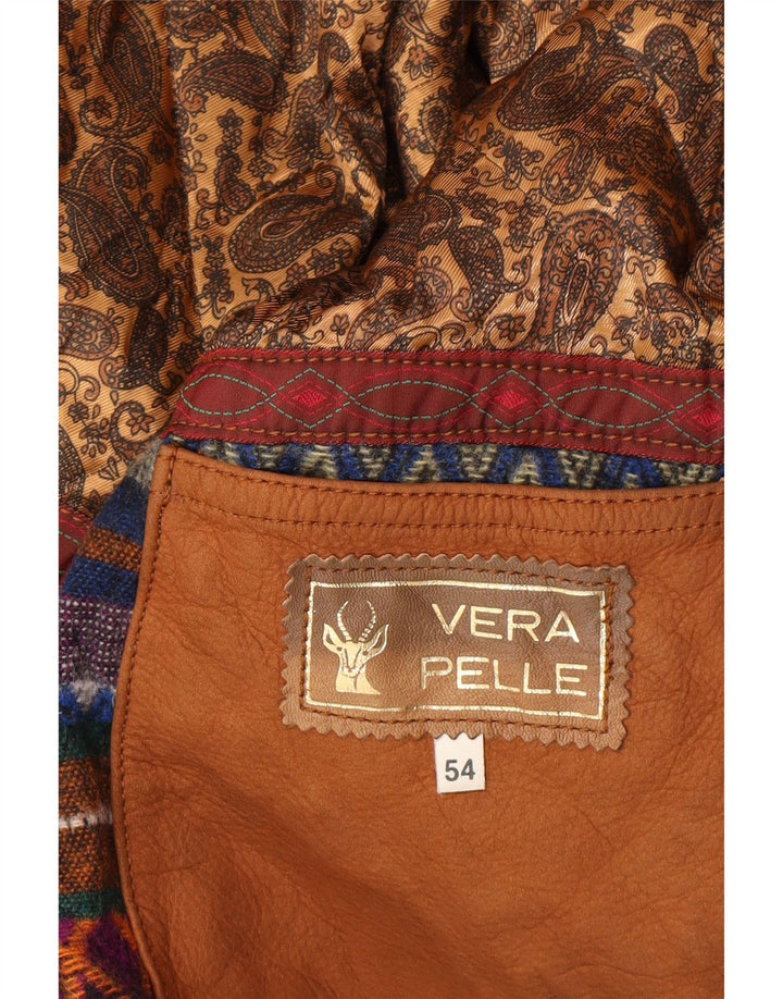 VINTAGE Veste en cuir à capuche homme EU 54 2XL Cuir marron