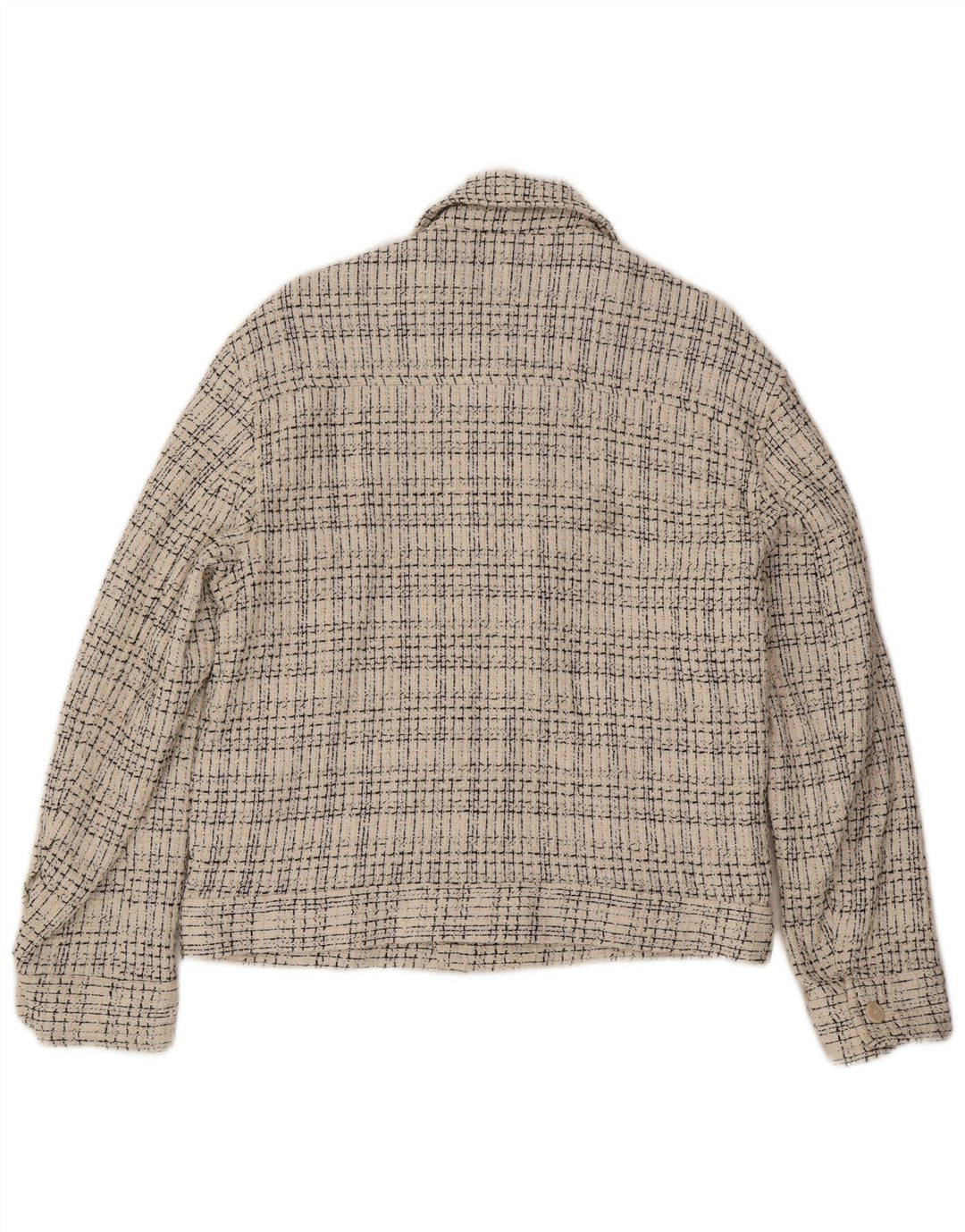 Zara Mens Bomber Jacket UK 38 Medium Off White Check Coton