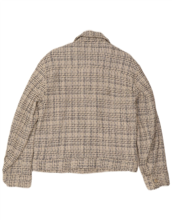 Zara Mens Bomber Jacket UK 38 Medium Off White Check Coton