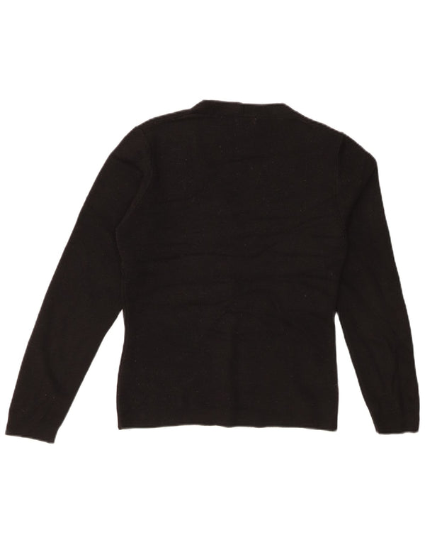 BENETTON Pull Cardigan Femme UK 10 Petite Laine Noire