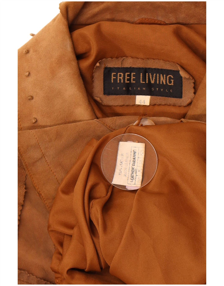 veste en daim femme vintage IT 44 cuir beige moyen