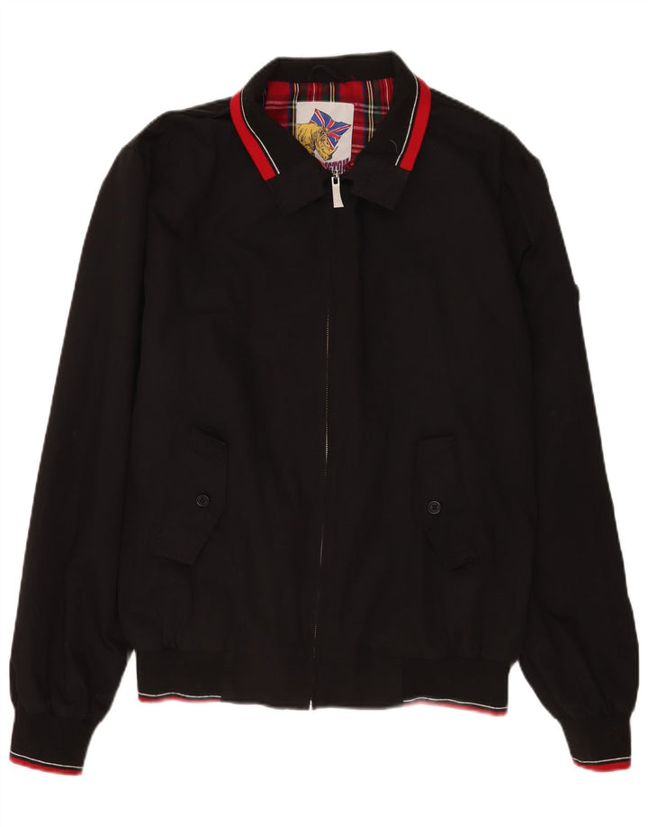 vintage Mens Bomber Jacket UK 44 2XL Noir Polyester Rétro