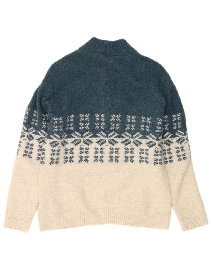 CREW CLOTHING Pull à col boutonné pour homme Taille L Bleu Fair Isle