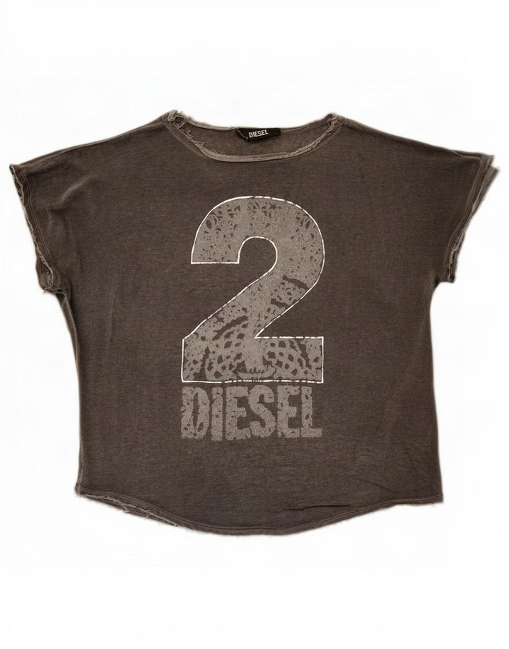 Diesel T-shirt graphique surdimensionné pour femme UK 10 Small Rayonne Grise
