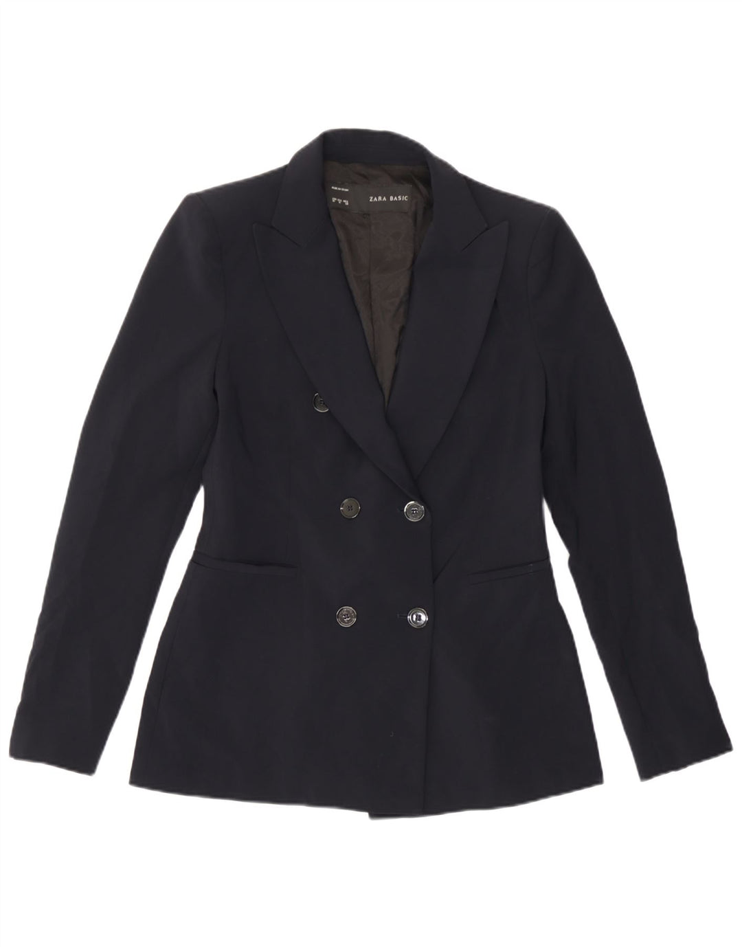 Zara Veste blazer à double boutonnage pour femme UK 12 Bleu marine moyen Polyester