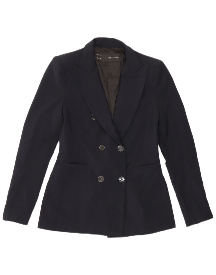 Zara Veste blazer à double boutonnage pour femme UK 12 Bleu marine moyen Polyester
