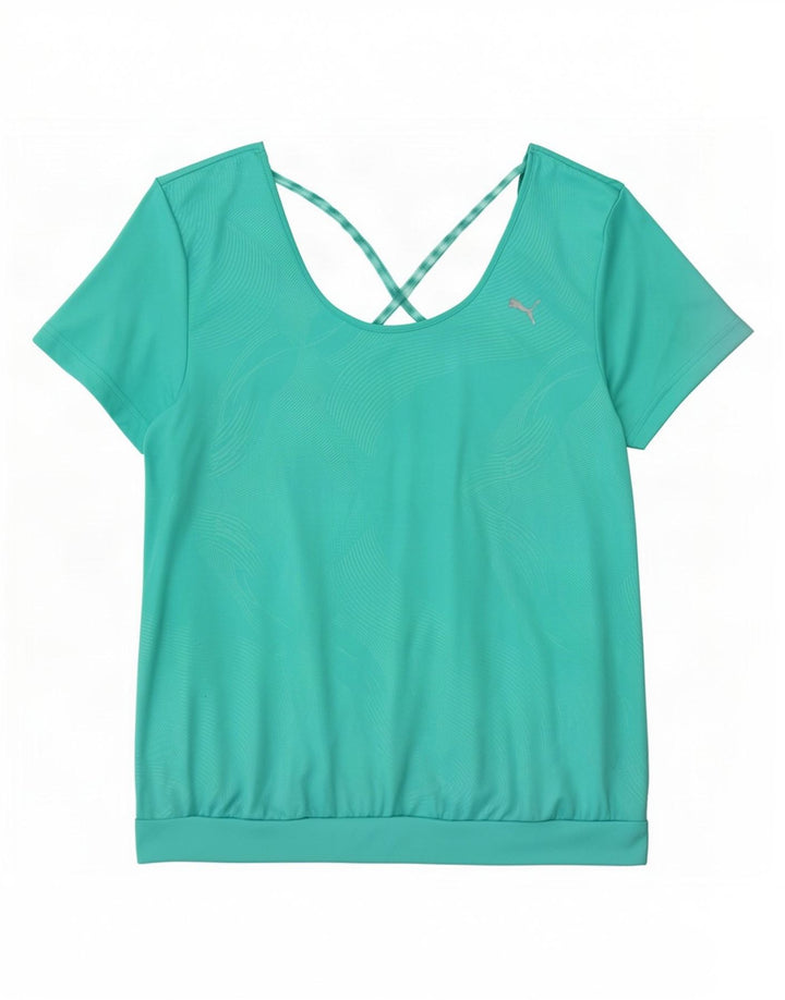 Puma T-Shirt Femme Top UK 16 Large Turquoise Géométrique Polyester