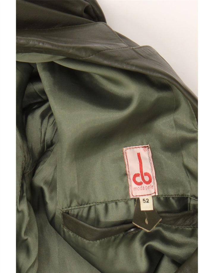 vintage Homme 2 Boutons Veste Blazer En Cuir IT 52 XL Cuir Vert