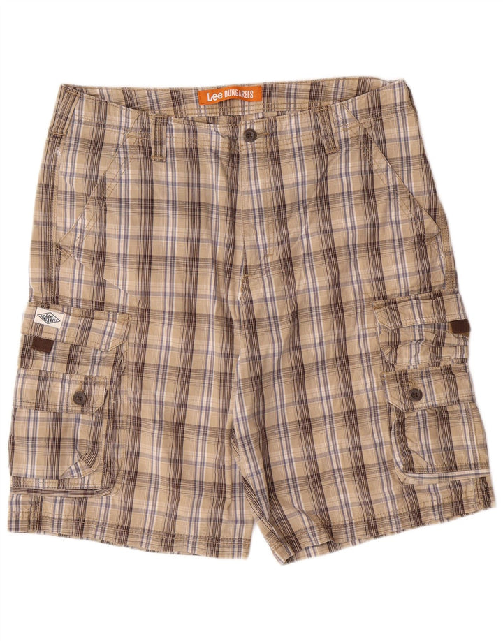 LEE Salopette Cargo Short W34 pour Homme en Coton à Carreaux Beige Large