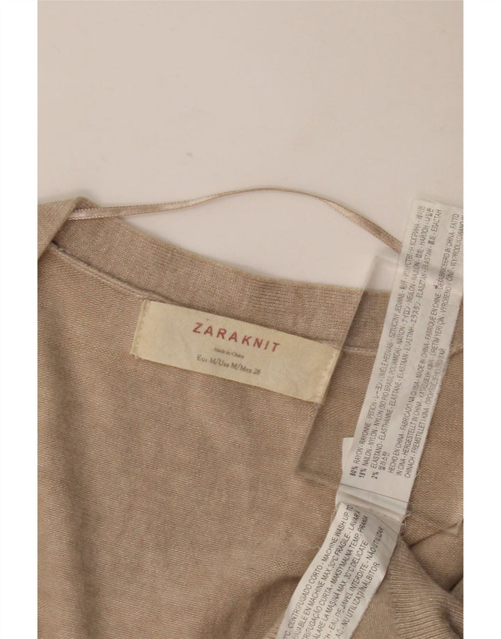 Zara Cardigan Femme Pull UK 12 Rayonne Beige Moyen