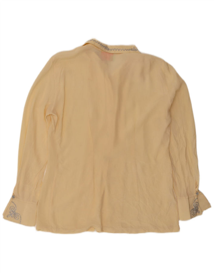 Chemisier chemise femme vintage UK 16 Grande soie jaune