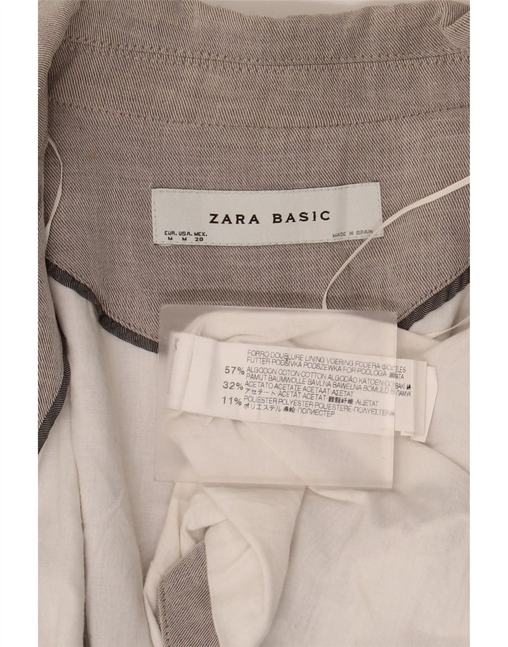 Zara Womens Open Crop Blazer Jacket UK 12 Coton Gris Moyen
