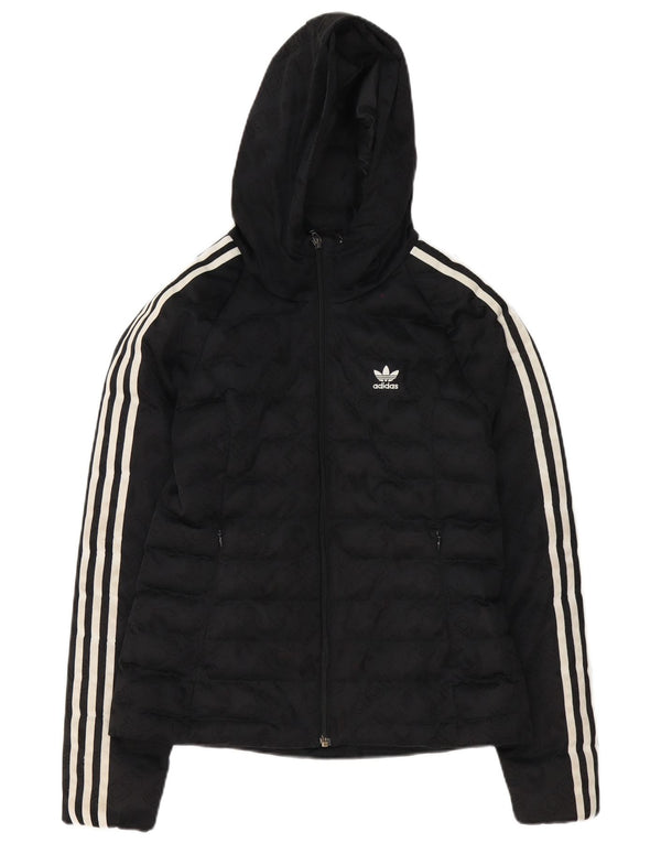 Adidas Veste matelassée à capuche graphique pour femme UK 8 Small Noir Polyester