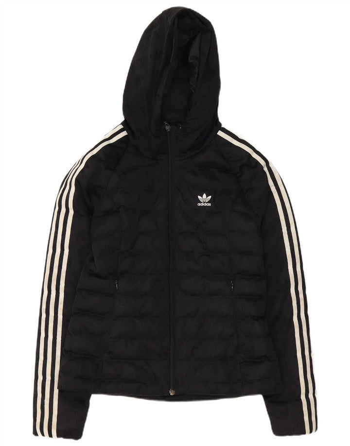 Adidas Veste matelassée à capuche graphique pour femme UK 8 Small Noir Polyester