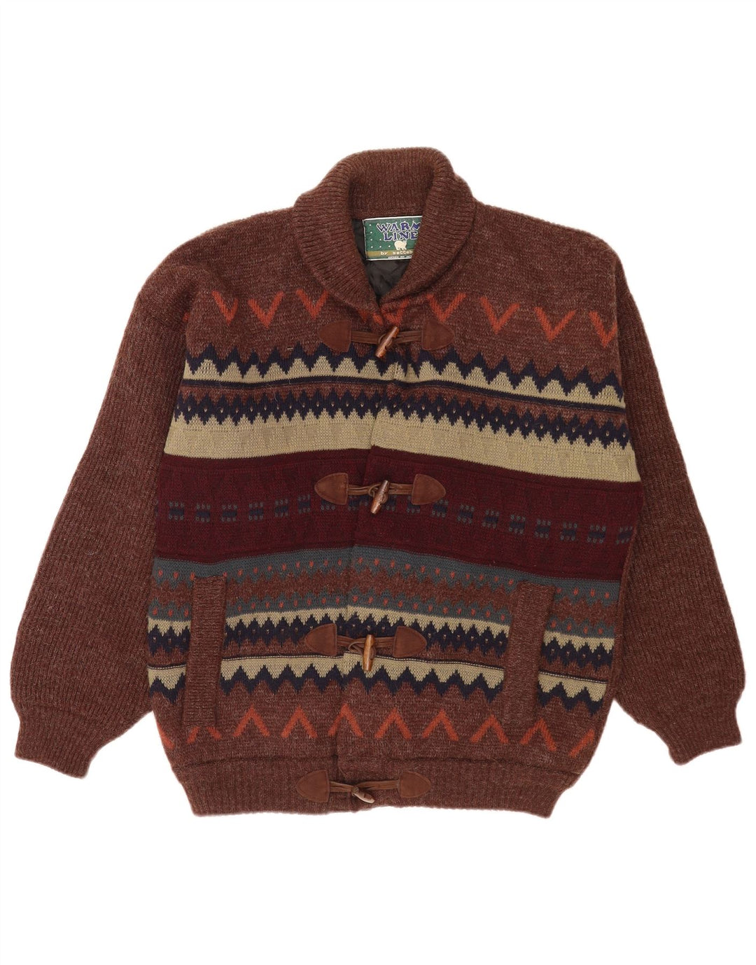 Settebello Cardigan Homme Pull Large Marron Géométrique Laine