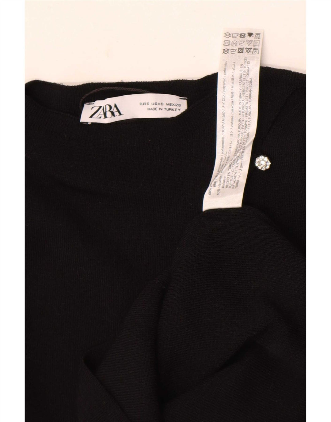Zara Femme Crop Top Manches Longues UK 8 Petit Noir Polyamide